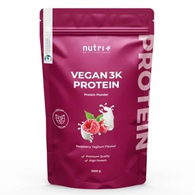 Imagen de Vegan Protein Powder Yogur con Frambuesa 1kg 80% Proteína 3k Proteínas en Polvo Sin Leche, Lactosa y Gluten 1000g Blend Nutri +