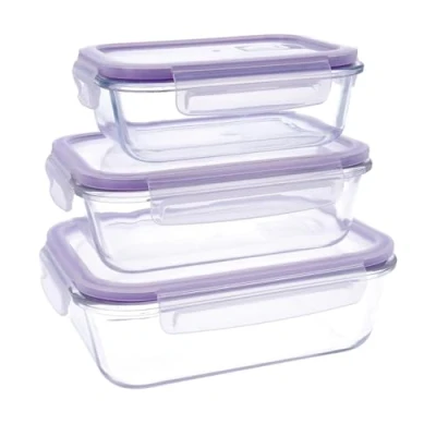 Imagen de Quid Frost Set de 3 recipientes herméticos para alimentos Con tapa, Rectangulares, válvula microondas, Sin BPA, Vidrio