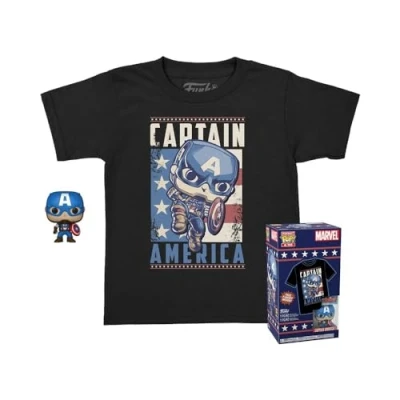 Imagen de Funko Pocket Pop! &amp; tee: Marvel Captain America para Chicos Medium Camiseta, Franela Ropa con Minifigura de Vinilo Coleccionable Idea Regalo Juguetes y Camiseta Manga Corta