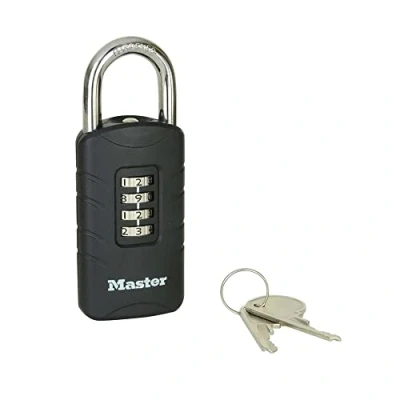 Imagen de Master Lock 656EURDBLK Candado de combinación con llave repuesto uso en exteriores, 120 x 48 20 mm