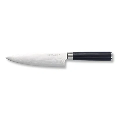 Imagen de Echtwerk Cocina Damasco Cuchillo de Chef Damaso con una Longitud la Hoja 18cm. Mango Madera. Incl. Caja Regalo, Stainless Steel, Plata, 18 cm