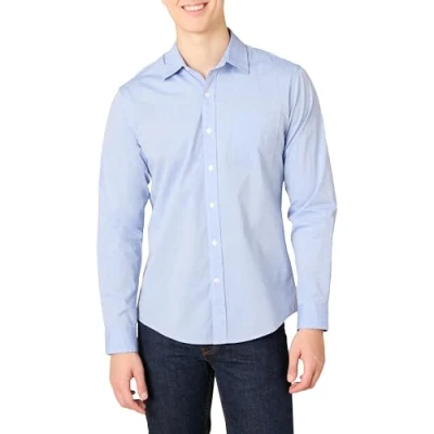 Imagen de Amazon Essentials Camisa de Popelín Manga Larga y Ajuste Entallado Hombre, Azul Francés, M