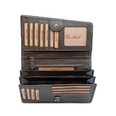 Imagen de Benthill Cartera Mujer Grande Piel auténtica RFID Billetera de Vacuno Billetero XXL con Muchas Ranuras para Tarjetas, Color:Gris