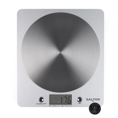 Imagen de Salter 1036 SVSSDR Bascula de cocina digital fácil limpieza, balanza para con diseño fino plataforma discos acero inoxidable, Plateado