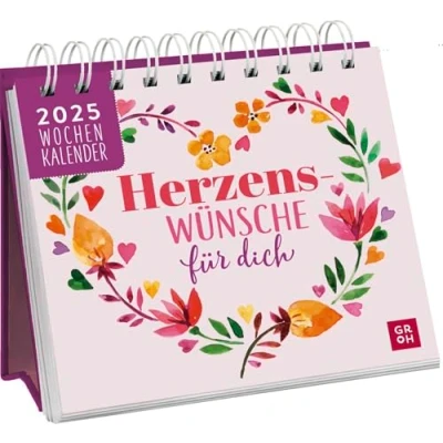 Imagen de Mini calendario semanal 2025: deseos de corazón para ti: mesa con queridos colocar y Regalo seres (corazones)