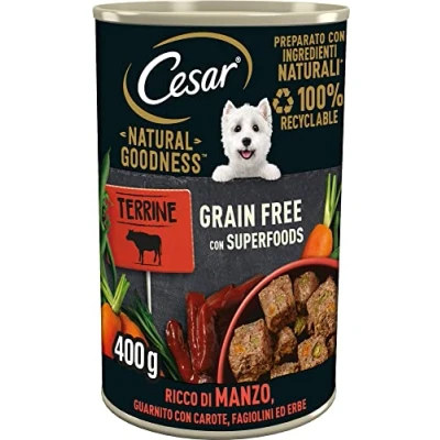 Imagen de Cesar Natural Goodness Comida húmeda para Perros con Sabor a Carne y Verduras, 6 latas de 400 g, Total 2,4 kg