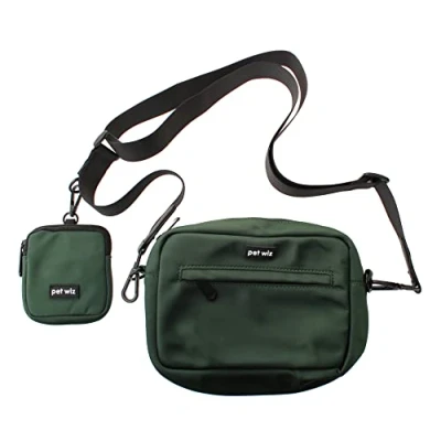 Imagen de pet wiz bolsa de paseo para perros con correa desmontable y ajustable golosinas a juego (verde)