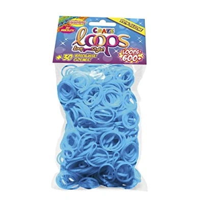 Imagen de Craze Loops 600 gomas para hacer pulseras elásticas refill, bolsa de aluminio con anillos, pulseras, collares, manualidades niños, diferentes colores 51000