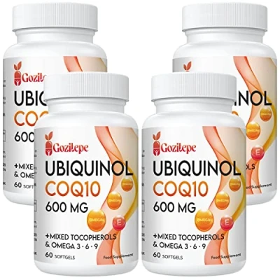 Imagen de Ubiquinol CoQ10 600 mg cápsulas blandas con Omega 3, 6, 9 y vitamina E, 30 raciones Suplemento de coenzima Q10 para una mayor absorción (60 unidad (Paquete 4))