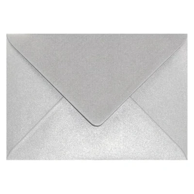 Imagen de Netuno 25 sobres nacarados plateados DIN B6 125x175mm 120g Aster Metallic Silver con solapa engomada puntiaguda sin ventana para invitaciones boda Navidad bautizo carta tarjetas fiestas bricolaje