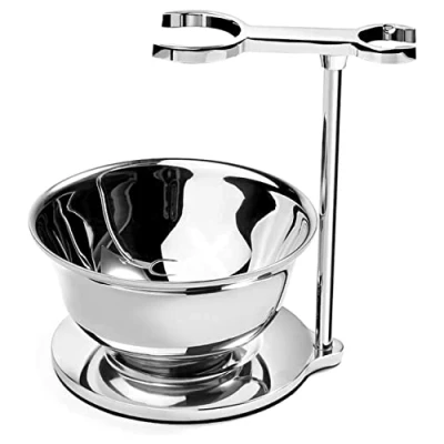 Imagen de GRUTTI 2 en 1 Universal pesado de acero inoxidable cepillo Afeitar Soporte con tazón afeitar, Juego Hombre, cuenco + Cuchillas Hombre