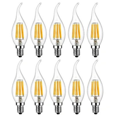 Imagen de MENTA Bombillas Vela de Filamento Flame LED E14 6W equivalente a 60W Blanco Cálido 2700K 600LM Casquillo Fino SES No regulable Vidrio 10 Unidades
