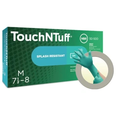 Imagen de guantes desechables de nitrilo en polvo Ansell TouchNTuff 92 500,guantes seguridad profesional, blanco, L (8,5 9), 100