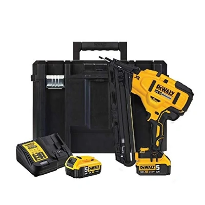 Imagen de DeWalt DCN650P2 QW Clavadora de Acabado sin escobillas XR 18V con 2 baterías Li Ion 5,0Ah 15Ga para Clavos 34 1,8mm diámetro y 32 63mm Largo, 18 V, Negro/Amarillo