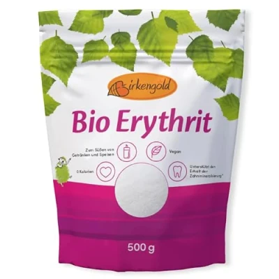 Imagen de Birkengold eritritol bio, 500 g procedente de la agricultura ecológica sustituto del azúcar sin calorías el sabe a vegano no daña los dientes índice glucémico 0