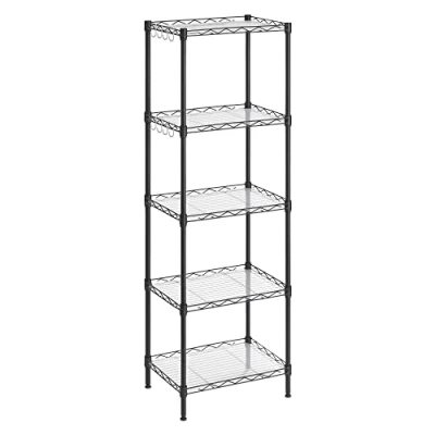 Imagen de SONGMICS Estante de Cocina, Estantería 5 Niveles, Estrecho, 8 Ganchos, Gabinete Baño Pie, Paneles Plástico PP, Altura Ajustable, Metal, Negro LGR115B01