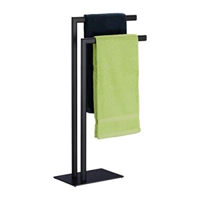 Imagen de Relaxdays Portatoallas de Pie Autónomo, 2 Barras, Cuarto Baño, Acero, 81 x 49 20 cm, Toallero para Aseo, Negro