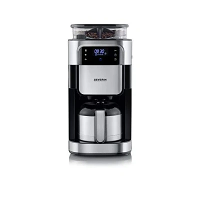Imagen de SEVERIN Cafetera de goteo con molinillo hasta 10 tazas, filtro / americana jarra cristal 1l, pantalla LED temporizador, Acero inoxidable Negro, KA 4814