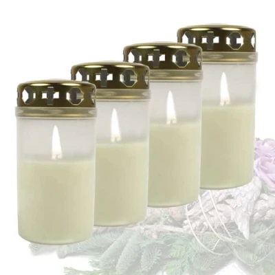 Imagen de Candelo Juego de 4 velas para cementerio con tapa, color blanco, 54 horas