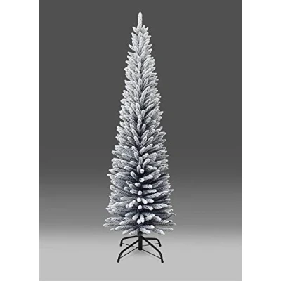 Imagen de SHATCHI Árbol de Navidad Artificial Delgado 4 pies a 8 pies, decoración del hogar con Puntas Puntiagudas y Soporte Metal, rebaño Nieve, 6