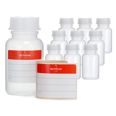Imagen de Octopus 10x 100 ml Botellas de Boca Ancha LDPE con Cierre Rosca, Botella vacía para químicos, Laboratorio Tapa, como Recipiente Almacenamiento Laboratorio, Cocina u Ocio