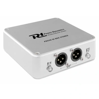 Imagen de Power Dynamics PDX30 Caja DI estéreo Profesional, Salida XLR balanceada, Entrada/Salida de Jack 6,3 mm, alimentación conmutable: Pila 9 V/alimentación Phantom 48 V