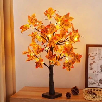 Imagen de Árbol de Arce Artificial con 24 Leds Blanco Cálido, USB Arbol Luces LED Ajustable Ramita Funciona Pilas Navidad para Pascua Fiesta Decoración Interior (Arce)