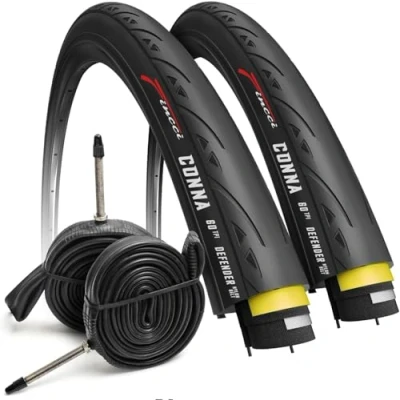 Imagen de Fincci Cubiertas Bicicleta Carretera 700x23c Gomas 700c y 1mm Antipinchazos con 2X Cámaras 700x23 de Aire Presta 60TPI, para Electro Ciclo Carrera Turismo Bici Paquete 2 neumaticos 28 29