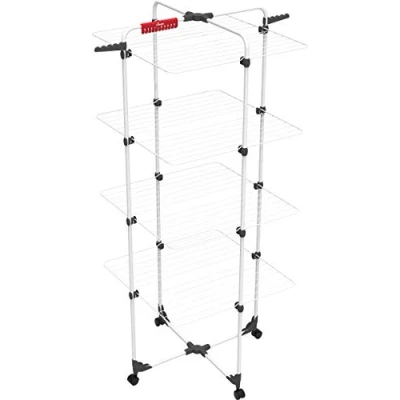 Imagen de Torre de secado Vileda Mixer 3, longitud línea 30 m, 3 niveles para hasta 2 cargas ropa, unión flexible, enrollable, altura 132 cm, color gris, embalaje ecológico