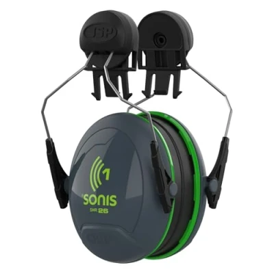 Imagen de JSP Orejeras Sonis para Casco casquetes gris oscuro/verde alta visibilidad (SNR 26) (AEB010 0CY 800)