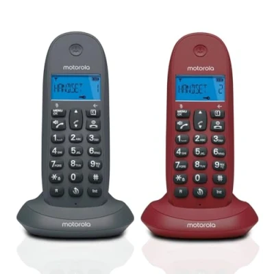 Imagen de MOTOROLA Telefono fijo inalambrico digital DECT C1002GW Pack Duo Color gris y granate 2 unidades