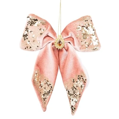 Imagen de Ligh Lazo Rosa 17 x 22 cm Decoración Colgante para árbol de Navidad, Adornos Decorativos Festivos, Tema Cuento Hadas, Navidad