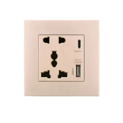 Imagen de Enchufe De Pared USB Universal 5V 2.1A Puerto Carga Teléfono Dual Toma Corriente Estándar golden Type c 110 250V#Universal