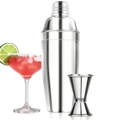 Imagen de 26 onzas 750 ml, Cocteleras medidores de acero inoxidable Colador barman incorporado con tazas medidoras 15/30 ml Juego barra bebidas Accesorios