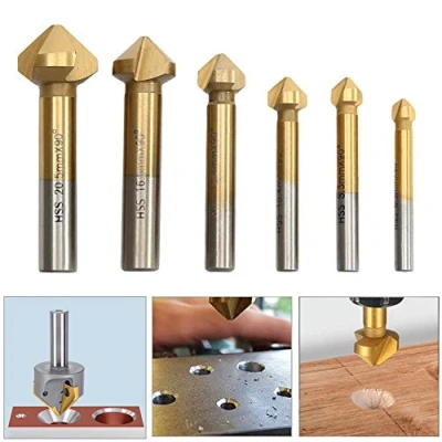 Imagen de 90 HSS biselado avellanadoras broca Enchapado Chamfer Counter de Titanio agujero cortador avellanadora para madera Metal
