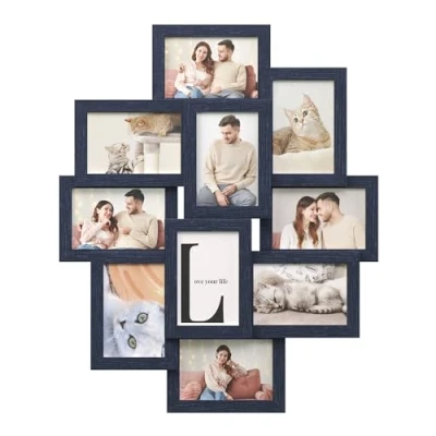 Imagen de SONGMICS Collage de Marcos Fotos, 10 para Fotos x 15 cm, Pared, Múltiples, Decoración Azul Marino RPF020Q01