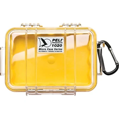 Imagen de PELI 1020 Estuche robusto para proteger pertenencias pequeñas durante actividades al aire libre, como kayak, windsurf o natación, IP67, capacidad: 0,5L, fabricado en EE.UU, color amarillo/transparente