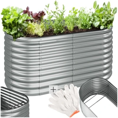 Imagen de TecTake® arriate Rectangular sin Base, Acero Resistente a la Intemperie, huerto Urbano, jardineras Exterior, Usar con Tierra para Plantas, Incluye Guantes 80 x 160 cm Plateado Redondeado