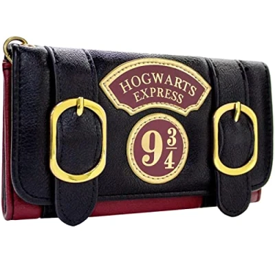 Imagen de Prisoner of Azkaban H.P. Express Placa 9 3/4 Cartera con Doble Hebilla Tri Fold Bolsillo para Monedas &amp; Tarjetero, Negro