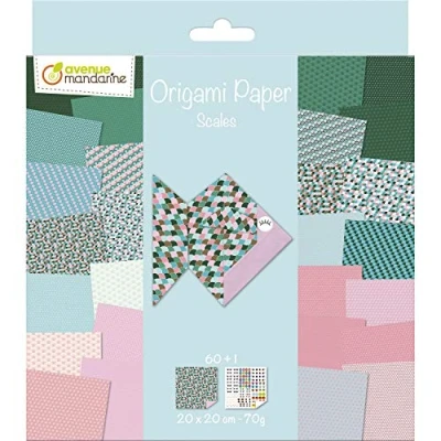 Imagen de Clairefontaine ES Avenue Mandarine OR511C Un paquete de 60 hojas Origami 20 x cm 70 g (30 diseños 2 hojas) y una tabla pegatinas incluida, Scales
