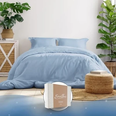 Imagen de Samthus Ropa de cama 200 x cm, algodón satinado, certificado Oeko Tex, fabricado en verde, para dormir suave, juego con 1 funda nórdica cm y 2 fundas almohada 80