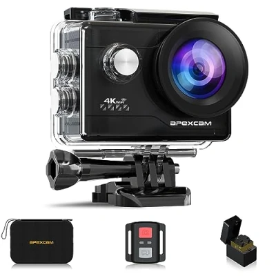 Imagen de Apexcam Cámara Deportiva 4K 20MP WiFi subacuática Ultra HD Impermeable 40M Action Camera 2.0&#039;LCD 170 Gran Angular 2.4G Remoto 2 baterías de 1050mAh y Accesorios Multiples