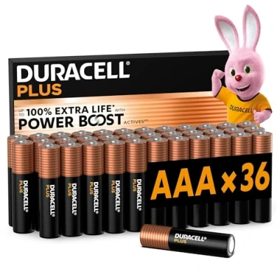 Imagen de Duracell Plus pilas AAA (pack de 36) Alcalinas 1,5 V Hasta 100 % extra duración Fiabilidad para dispositivos cotidianos Embalaje sin plástico 10 años almacenamiento LR03 MN2400