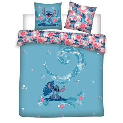 Imagen de Aymax Juego de Cama Doble Lilo y Stitch Franela 100% algodón, Funda nórdica Reversible 240 x 220 cm 2 Fundas Almohada 65