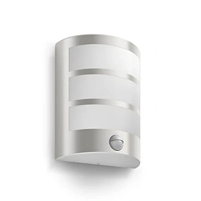 Imagen de Philips myGarden Python Aplique de pared con sensor movimiento, iluminación exterior, acero inoxidable, 1 x 6 W, 230 V, color gris