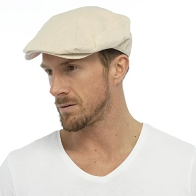Imagen de Algodón Hombre Tejido De Lino Sombrero Plano Forrado Verano Sol Peak Azul marino Piedra M/L L/XL Piedra, Medium / Large