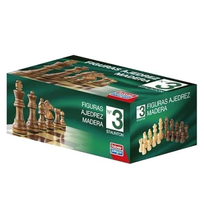 Imagen de Falomir Set Completo 32 Figuras de Madera Stauton nº 3 Accesorio para Juegos Mesa Diversión Clásica en Caja Cartón Tamaño Ideal Tableros 33cm (Edad +6)