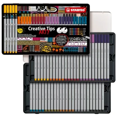 Imagen de Set de puntas múltiples STABILO Creative Tips ARTY Estuche metálico con 50 unidades URBAN 10 colores diferentes cada una las 5 clases punta