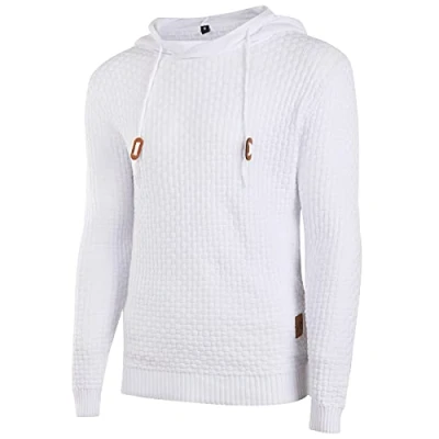 Imagen de Genfien Sudadera con Capucha para Hombre Jersey de Forro Deportiva Cuadros Jacquard Punto Camisa Entrenamiento Hoodie Casual Otoño Invierno