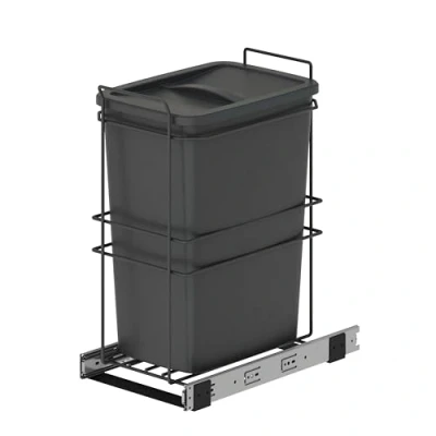Imagen de EMUCA Contenedor de Reciclaje Mueble Cocina, 35 L, fijación Inferior y extracción Manual, Plástico Gris Antracita